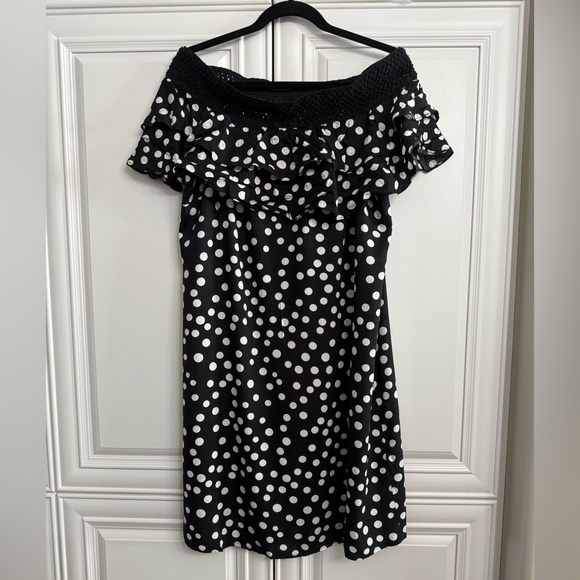 Coco Bianco Dresses & Skirts - Coco Bianco Large Black/White Polka Dot Off the Shoulder Double Ruffle Dress